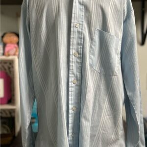 Wyledon Men's Light Blue Striped Button-Down Shirt Vintage